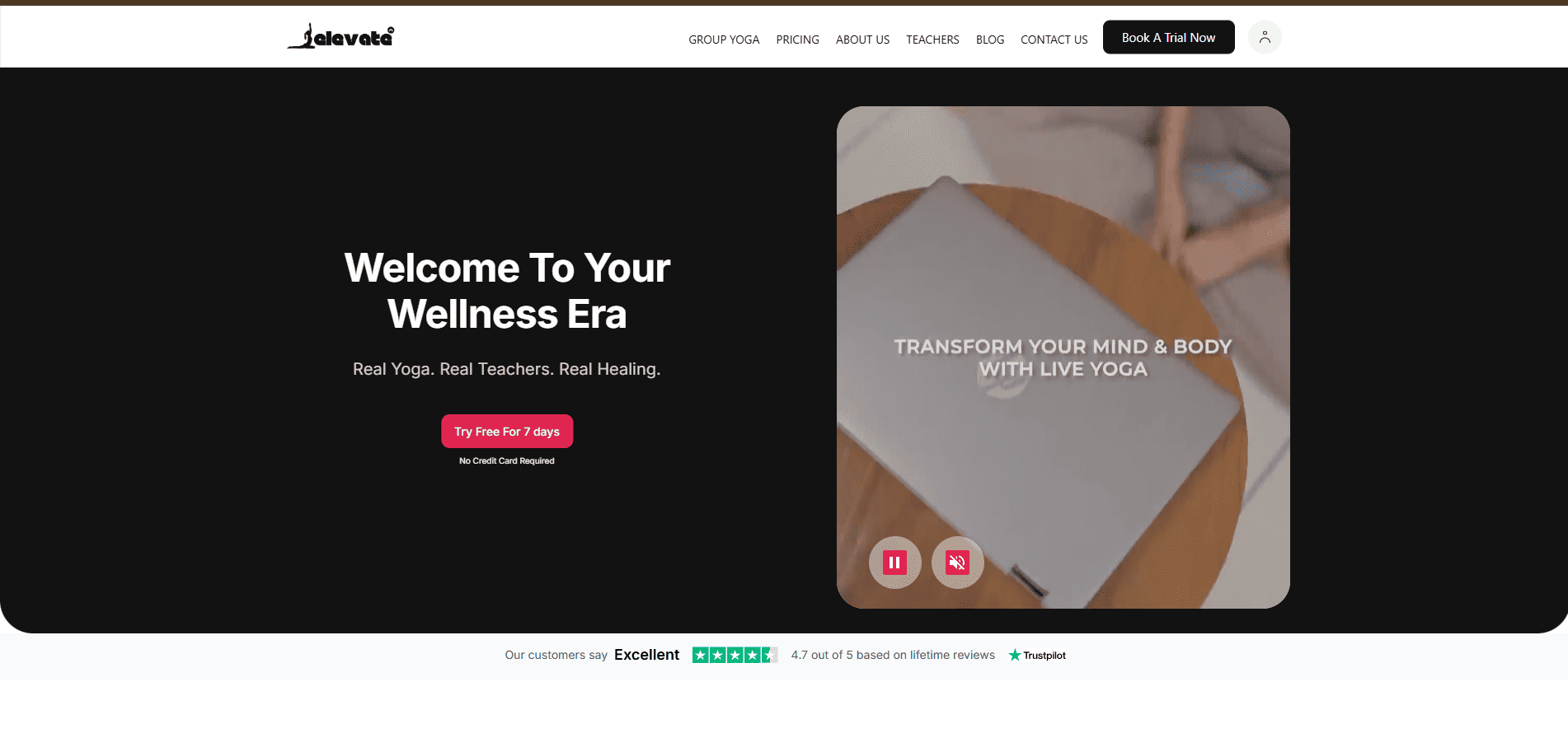 Elevate Yoga homepage