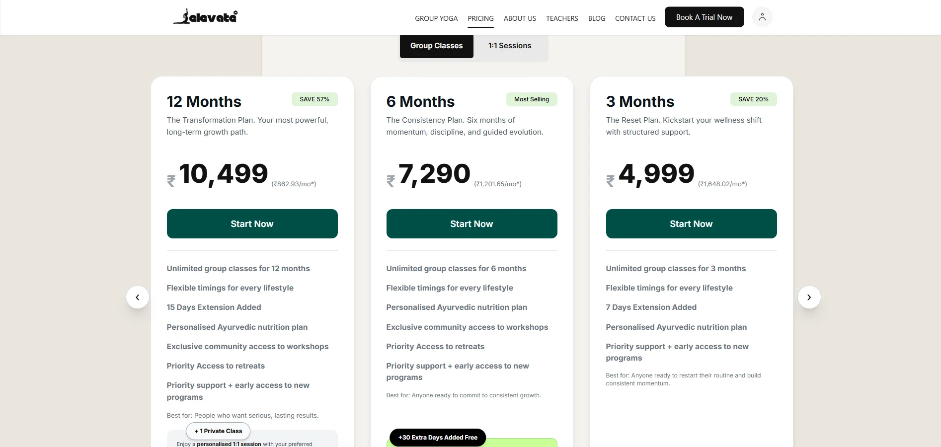Elevate Yoga pricing and memberships
