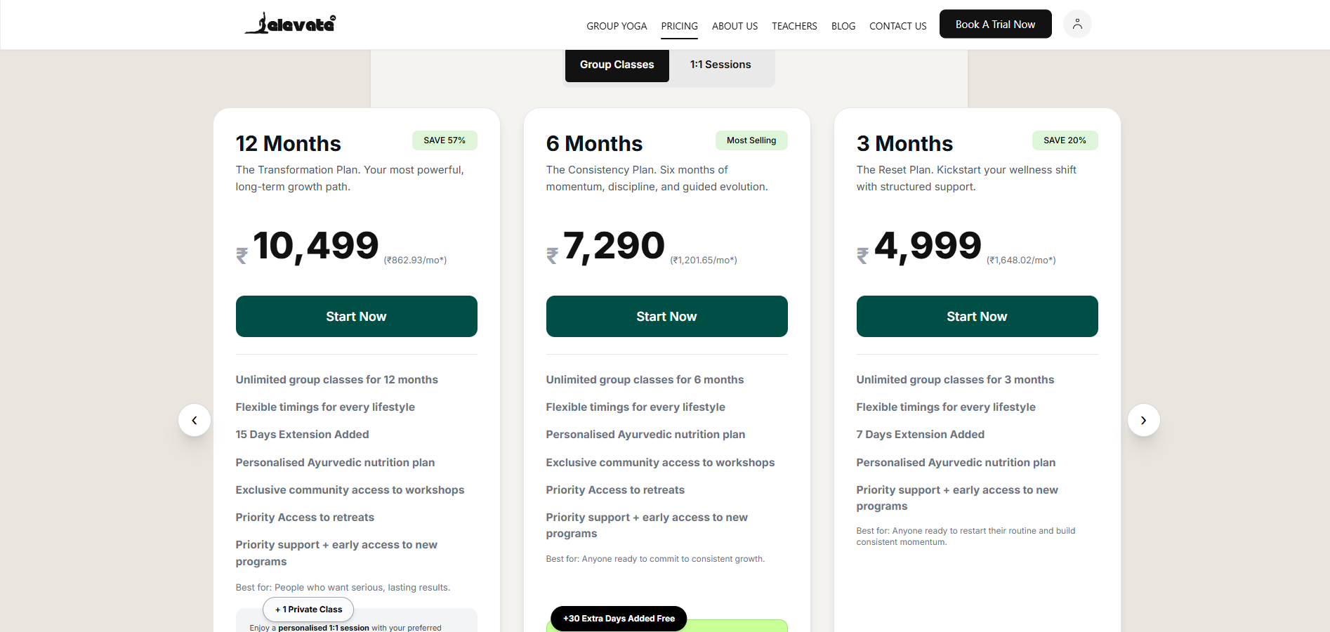 Elevate Yoga pricing and memberships