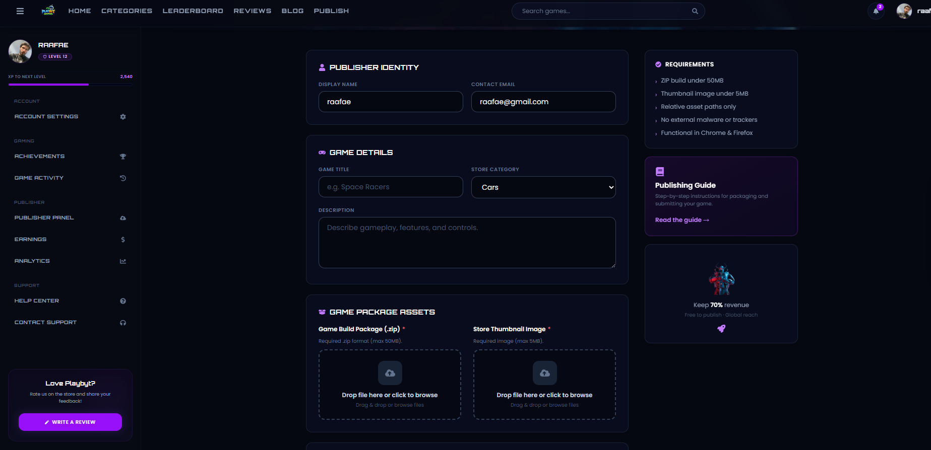 PlayByt game publishing flow